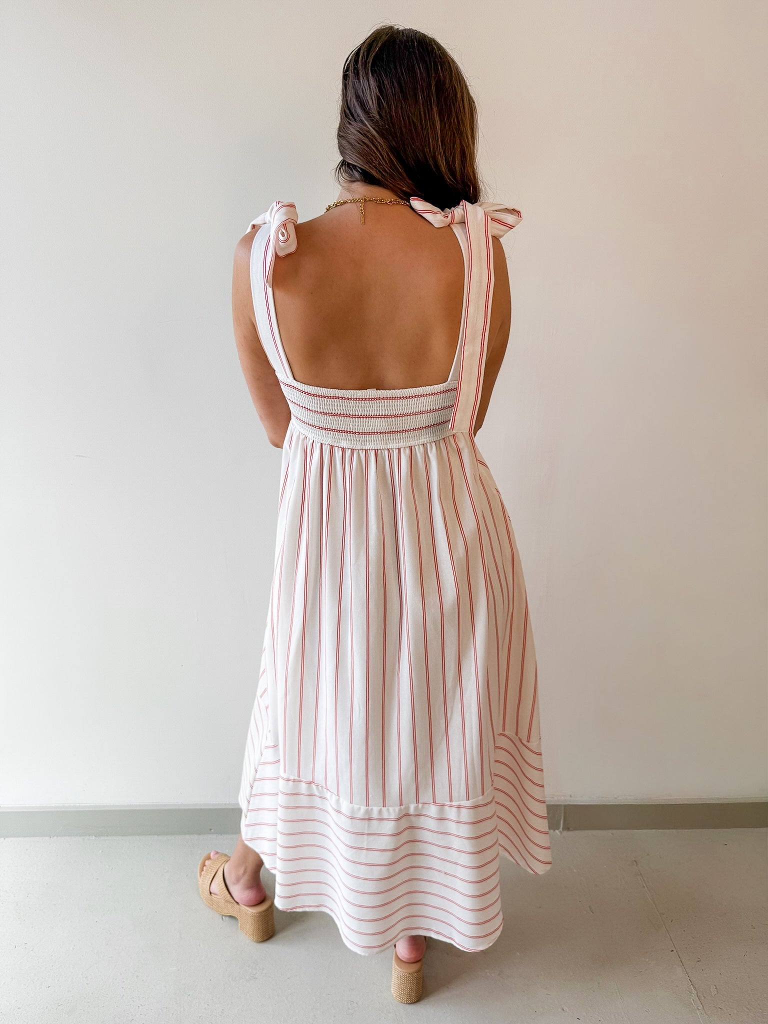 Stripe Tie Strap Midi Dress