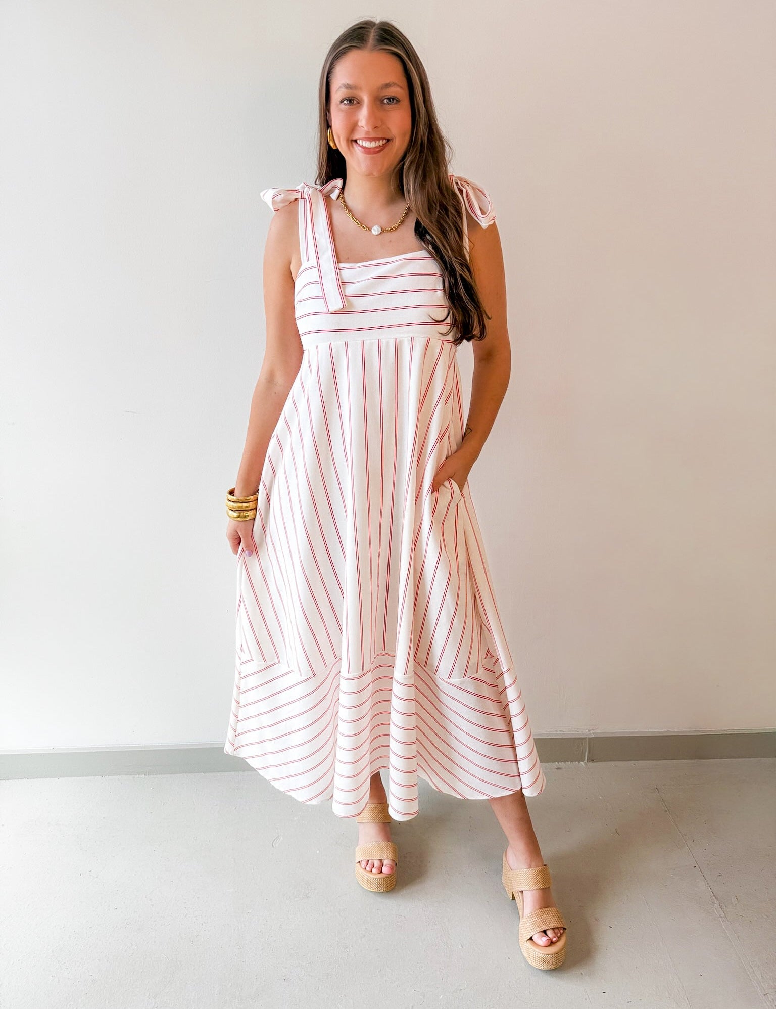 Stripe Tie Strap Midi Dress