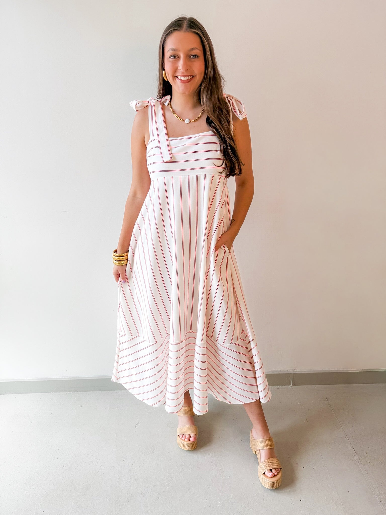 Stripe Tie Strap Midi Dress