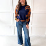 Stripe & Tiger Printed Top-Navy