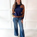 Stripe & Tiger Printed Top-Navy