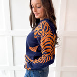 Stripe & Tiger Printed Top-Navy