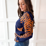 Stripe & Tiger Printed Top-Navy