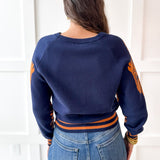 Stripe & Tiger Printed Top-Navy