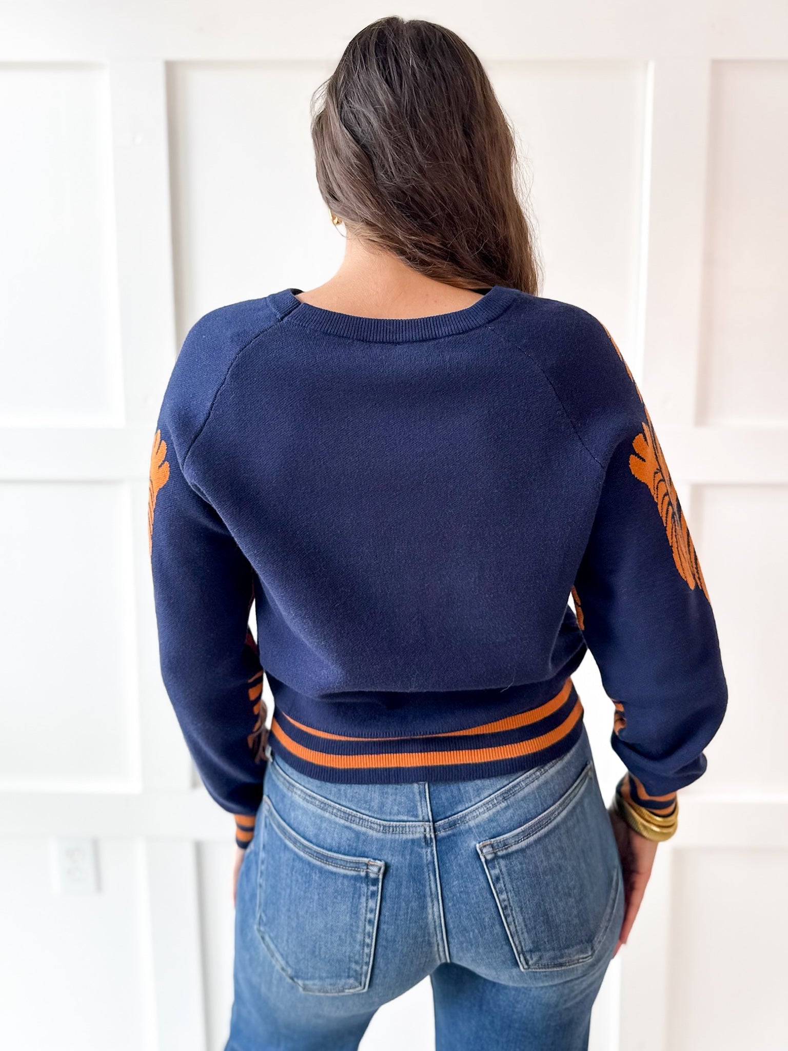 Stripe & Tiger Printed Top-Navy