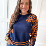 Stripe & Tiger Printed Top-Navy