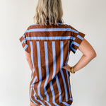 Stripe V Neck Shift Dress - Blue-Brown