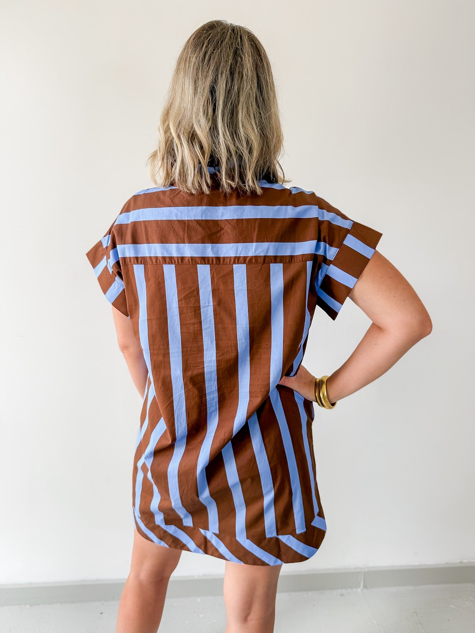 Stripe V Neck Shift Dress