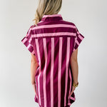 Stripe V Neck Shift Dress - Plum-Pink