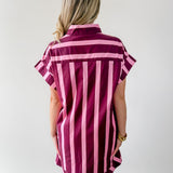 Stripe V Neck Shift Dress - Plum-Pink