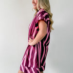 Stripe V Neck Shift Dress - Plum-Pink