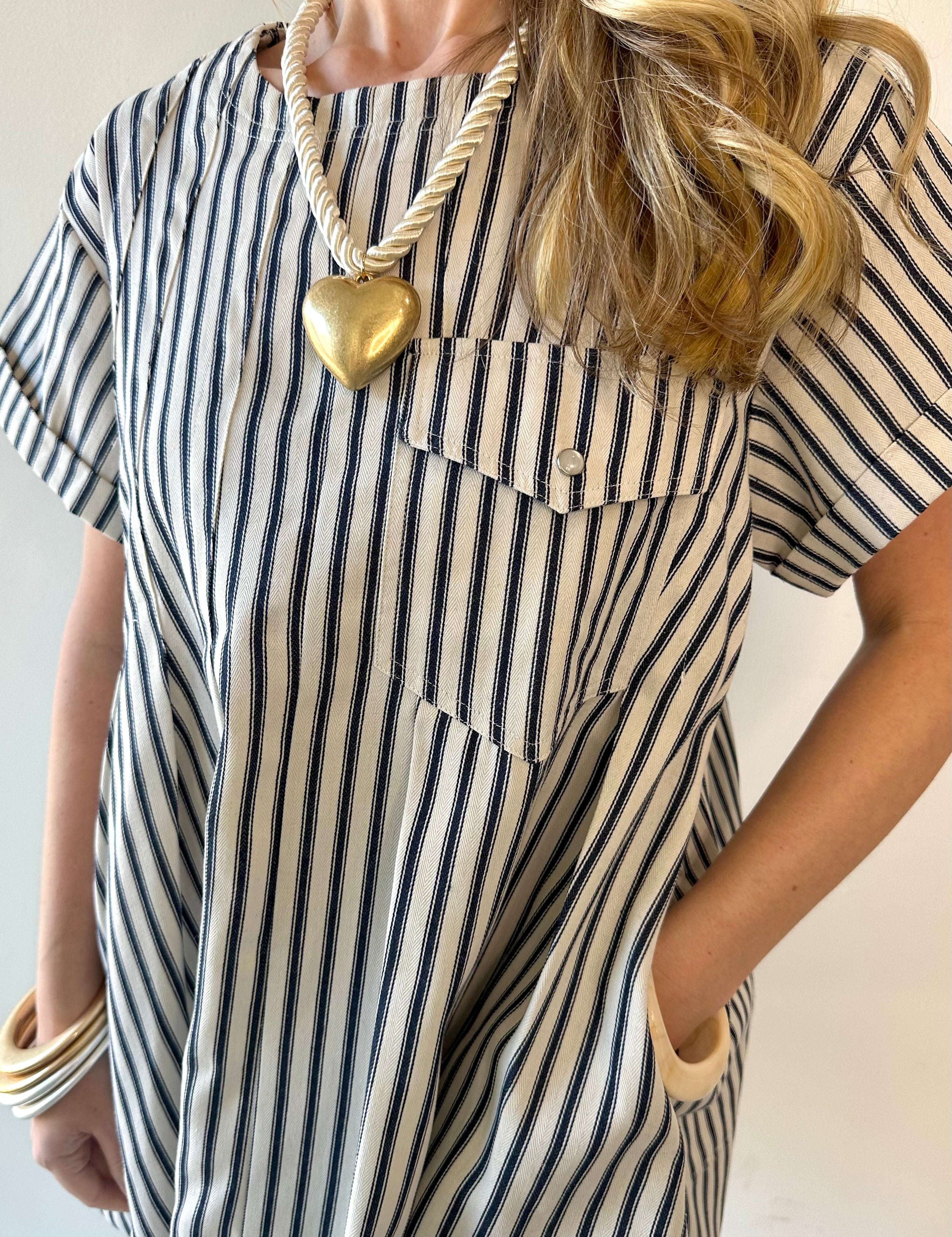 Striped A Line Denim Dress
