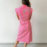 Striped Button Down Dress - Pink/White