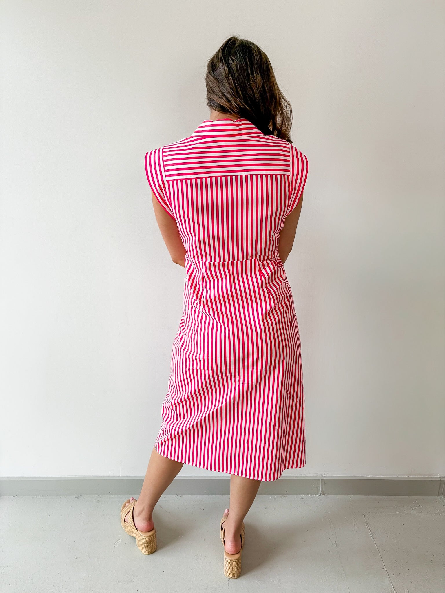 Striped Button Down Dress - Pink/White