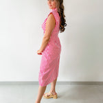 Striped Button Down Dress - Pink/White