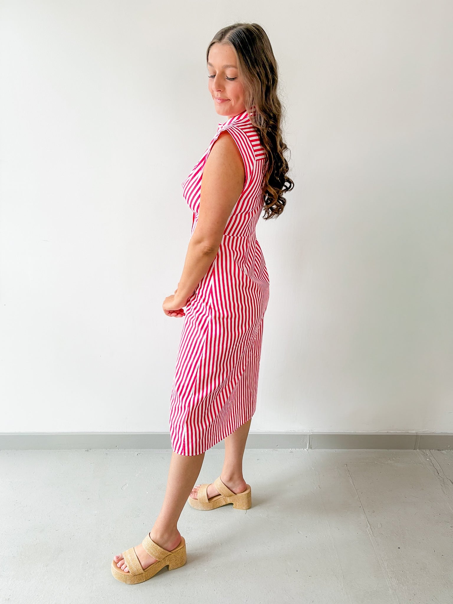 Striped Button Down Dress - Pink/White
