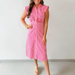 Striped Button Down Dress - Pink/White