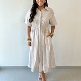 Striped Collared Maxi Dress - Taupe