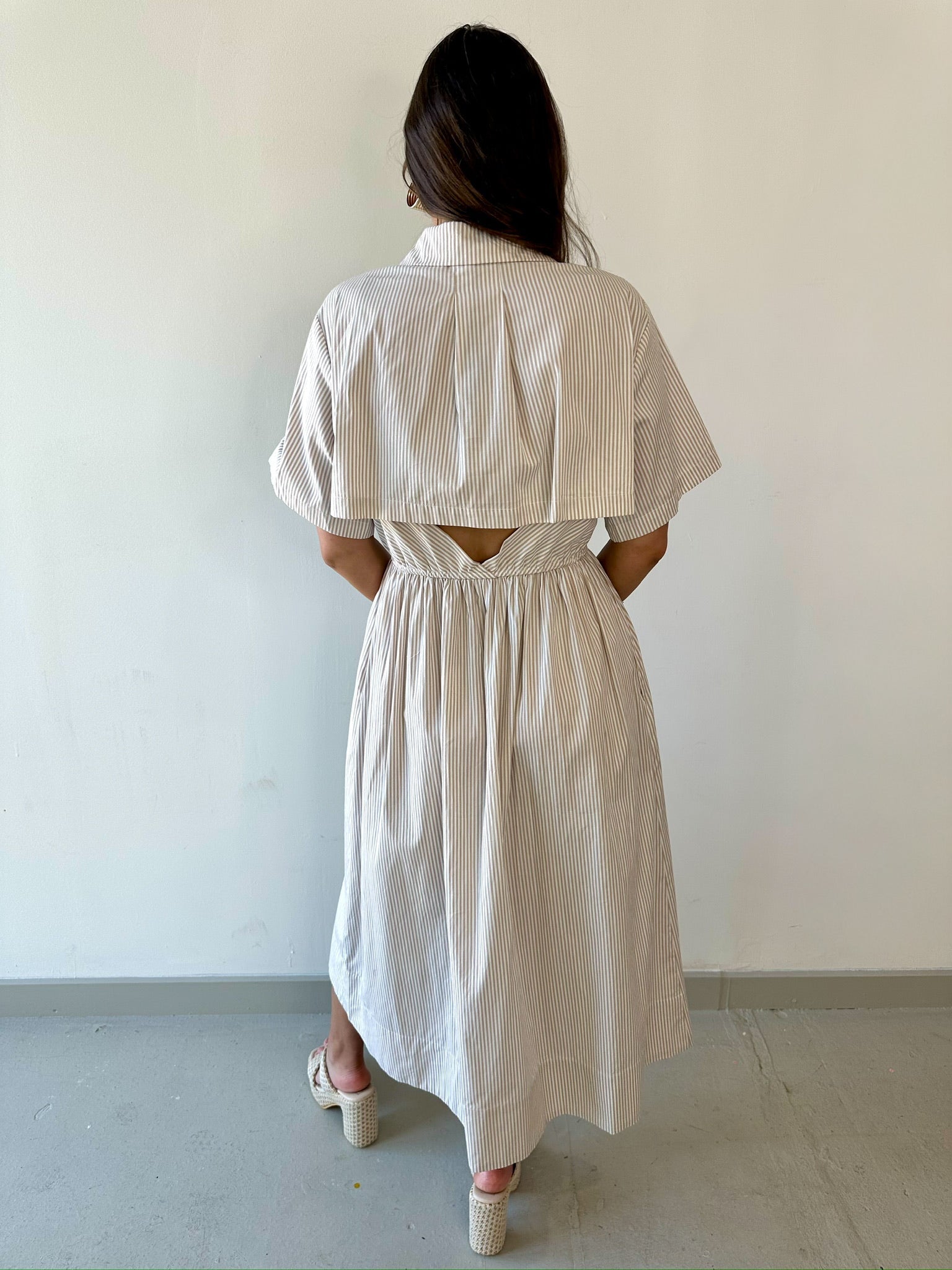 Striped Collared Maxi Dress - Taupe