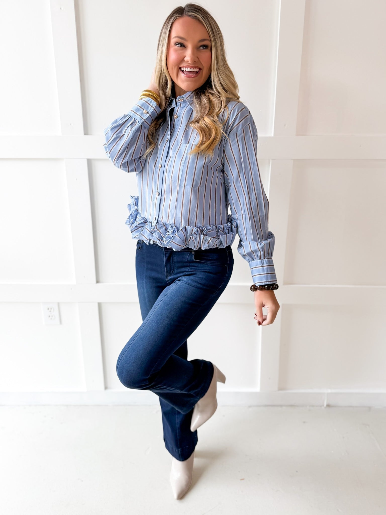 Striped Collared Shirt - Blue