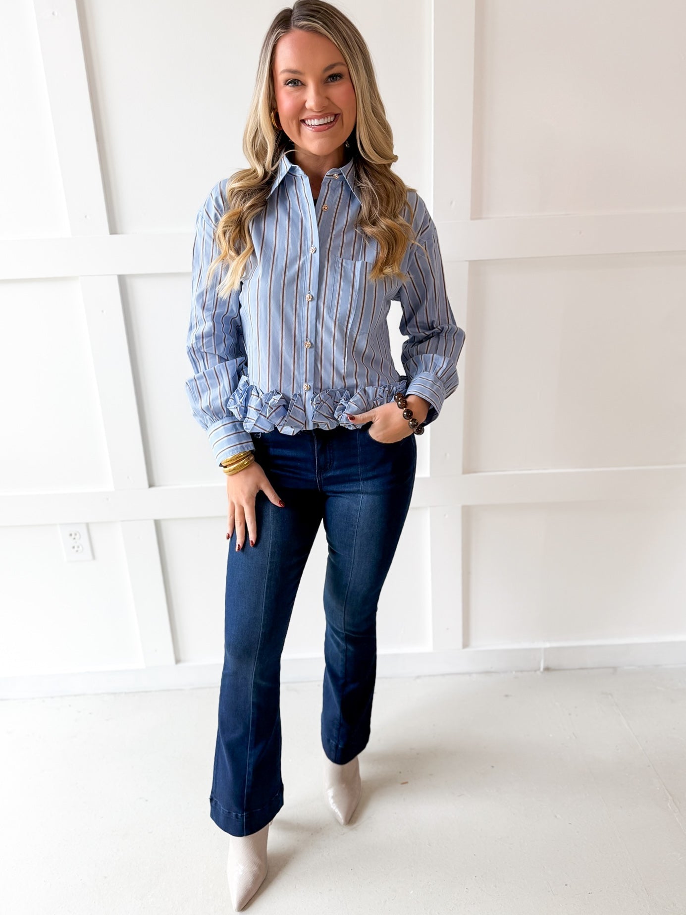 Striped Collared Shirt - Blue
