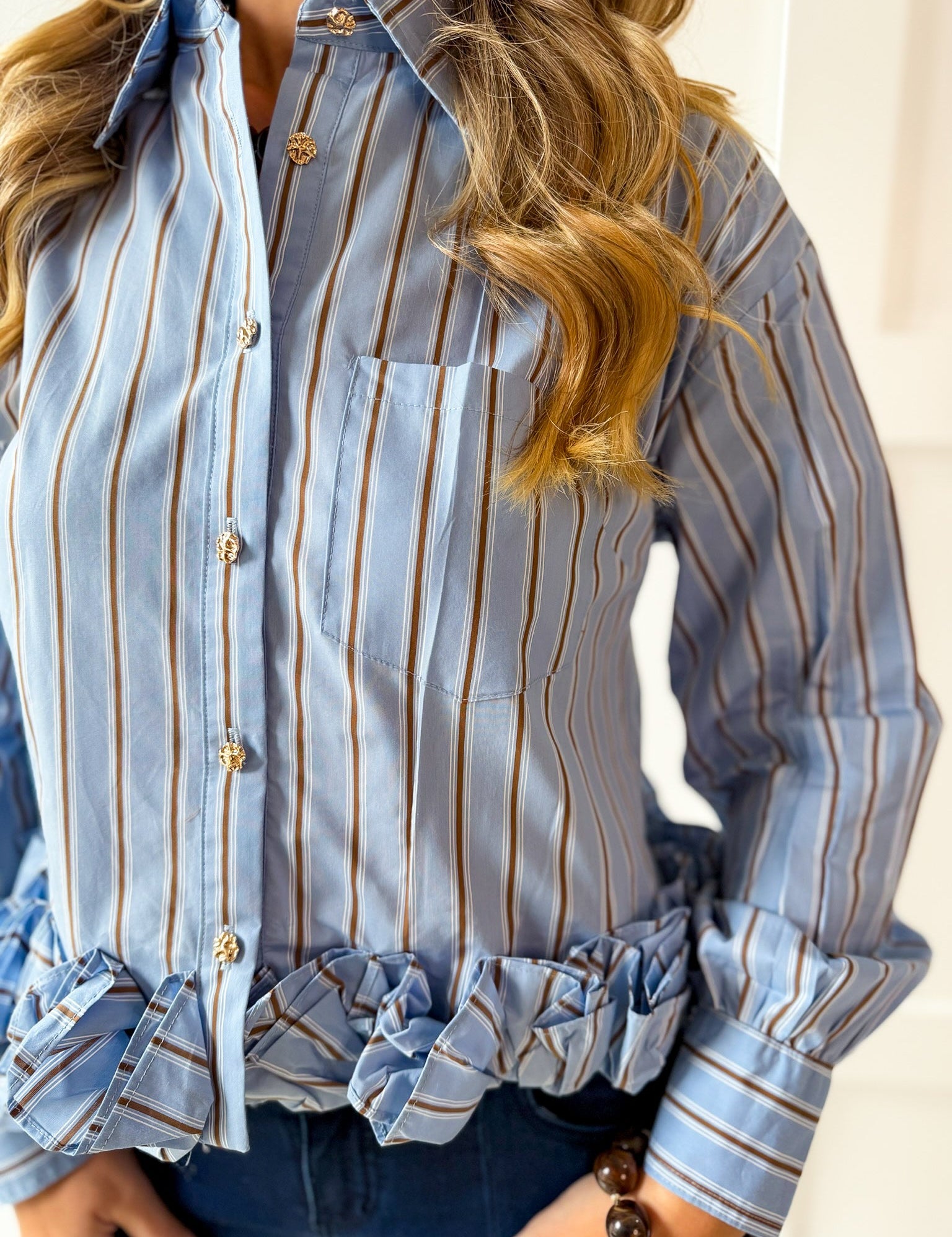 Striped Collared Shirt - Blue