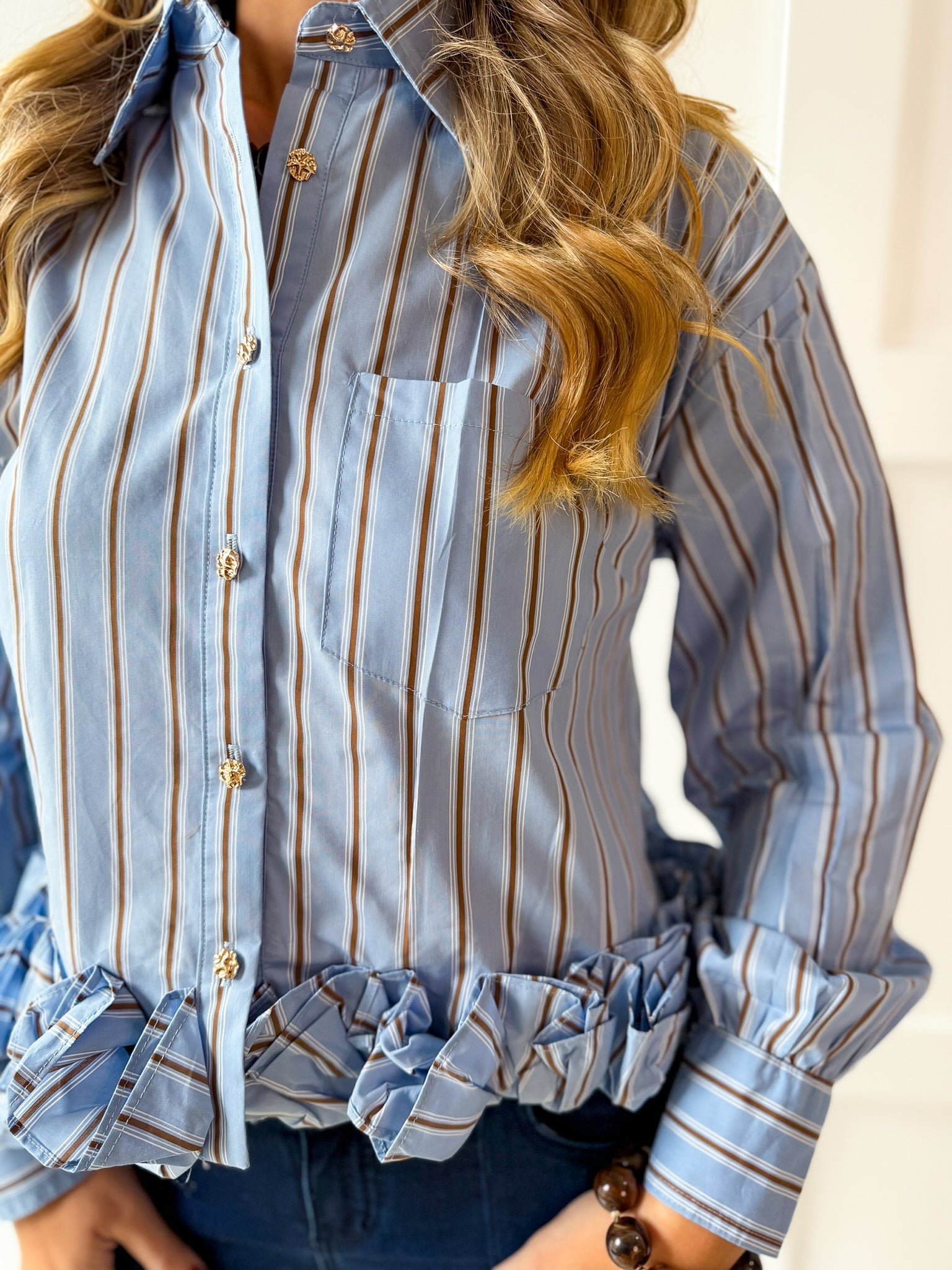 Striped Collared Shirt - Blue