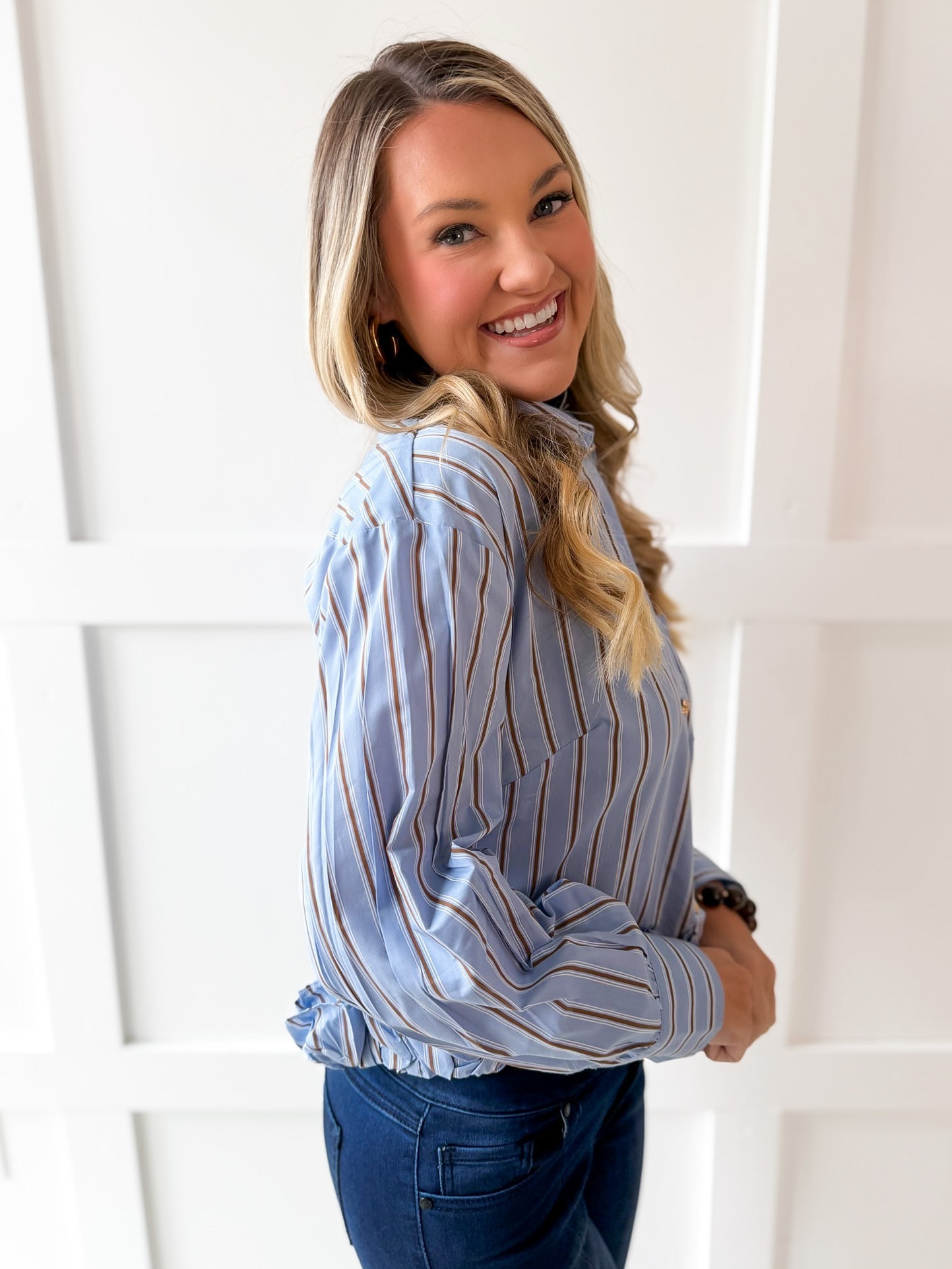 Striped Collared Shirt - Blue