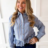 Striped Collared Shirt - Blue