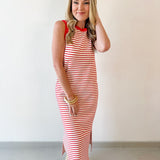 Striped Contrast Trim Knit Midi Dress - Red