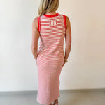 Striped Contrast Trim Knit Midi Dress - Red