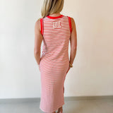 Striped Contrast Trim Knit Midi Dress - Red