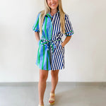 Striped Cotton Crepe Waist Tie Dress