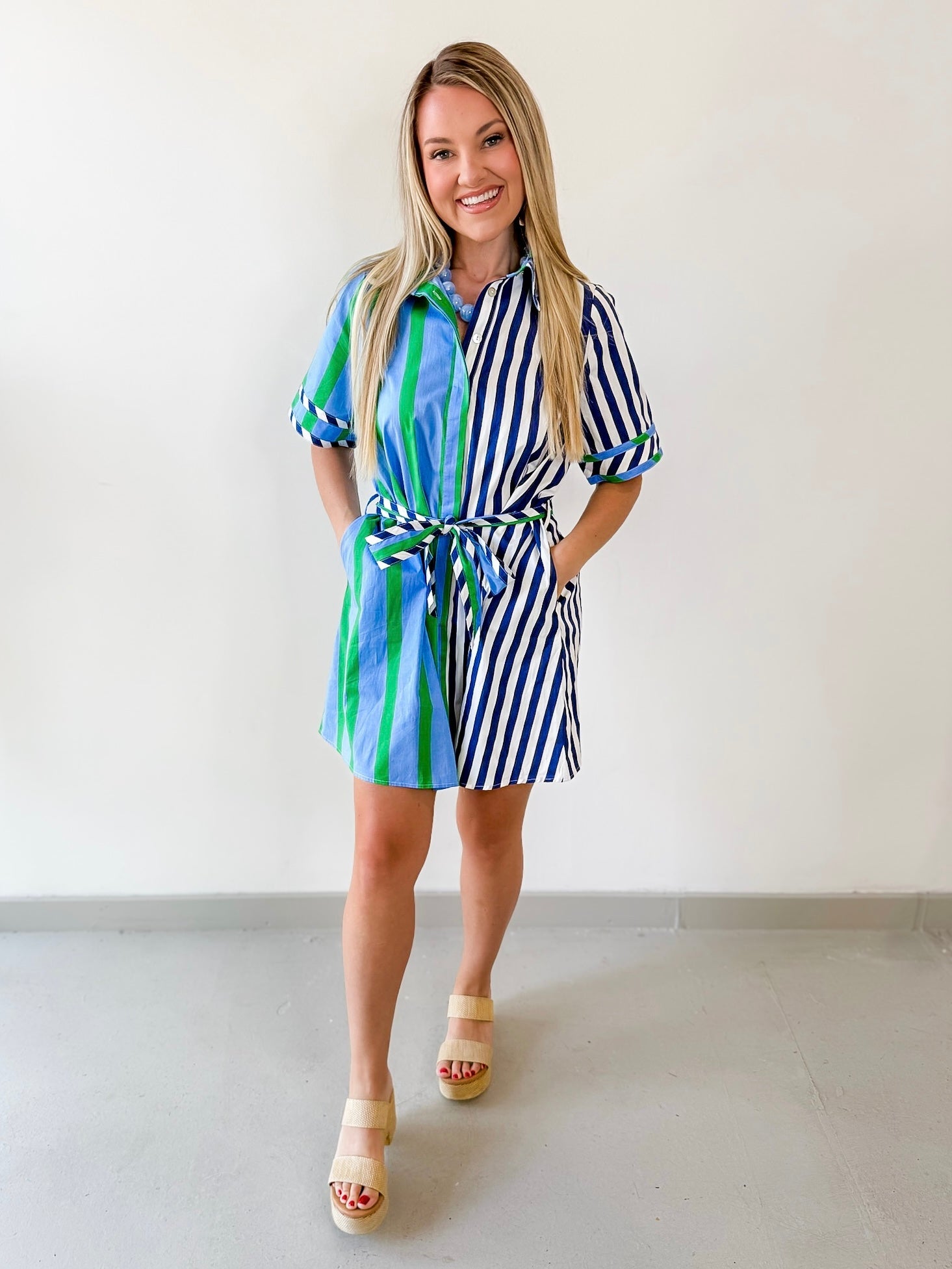 Striped Cotton Crepe Waist Tie Dress