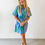 Striped Cotton Crepe Waist Tie Dress
