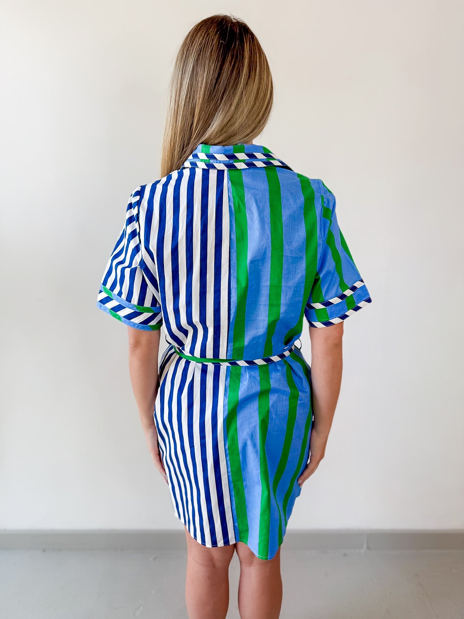 Striped Cotton Crepe Waist Tie Dress