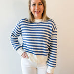 Striped Crew Sweater - Off White/Blue