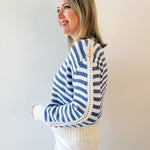 Striped Crew Sweater - Off White/Blue