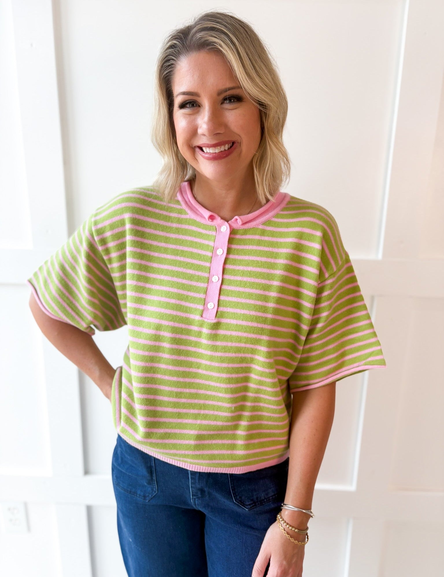 Striped Drop Helney Top- Strawberry