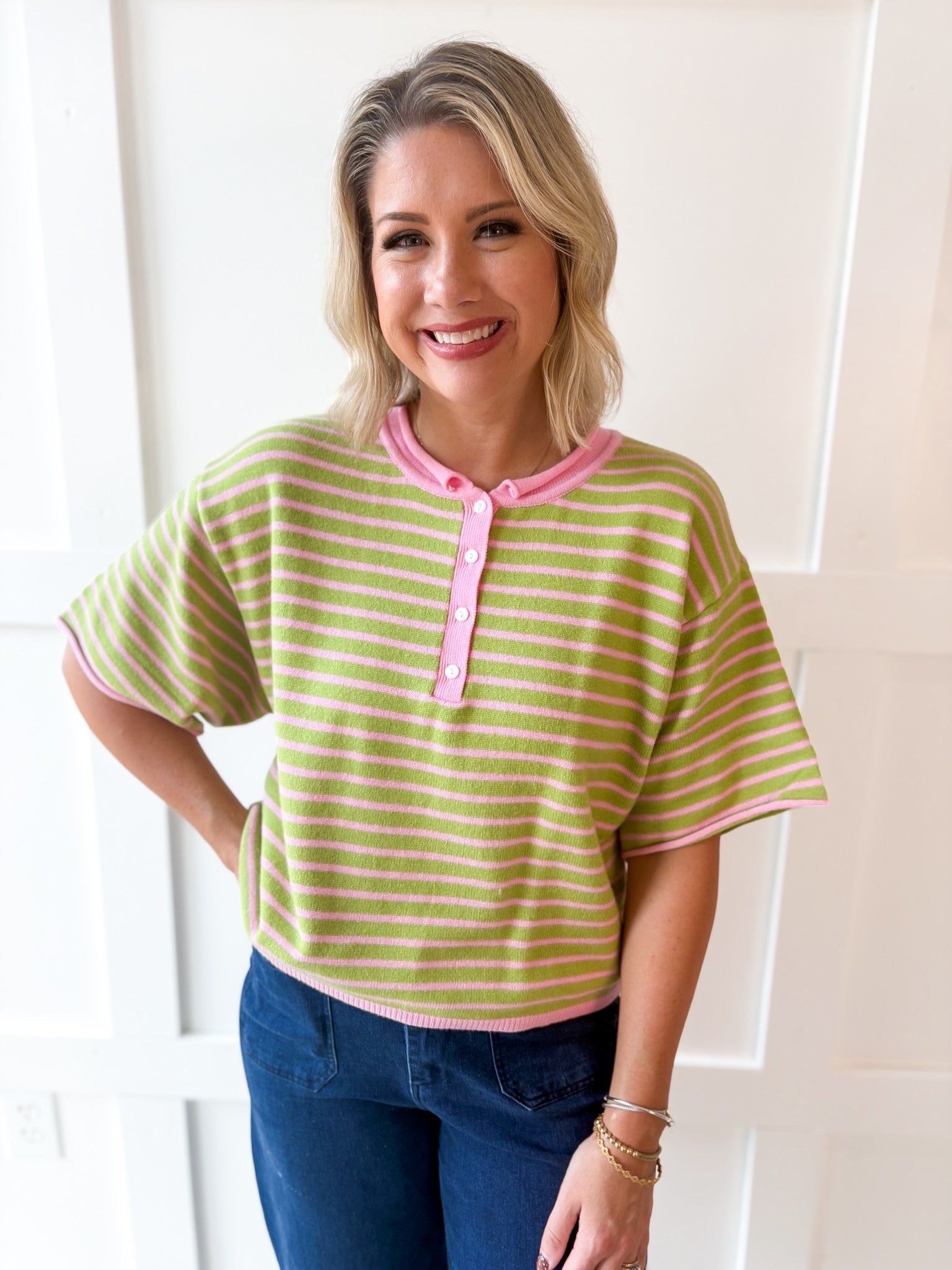 Striped Drop Helney Top- Strawberry
