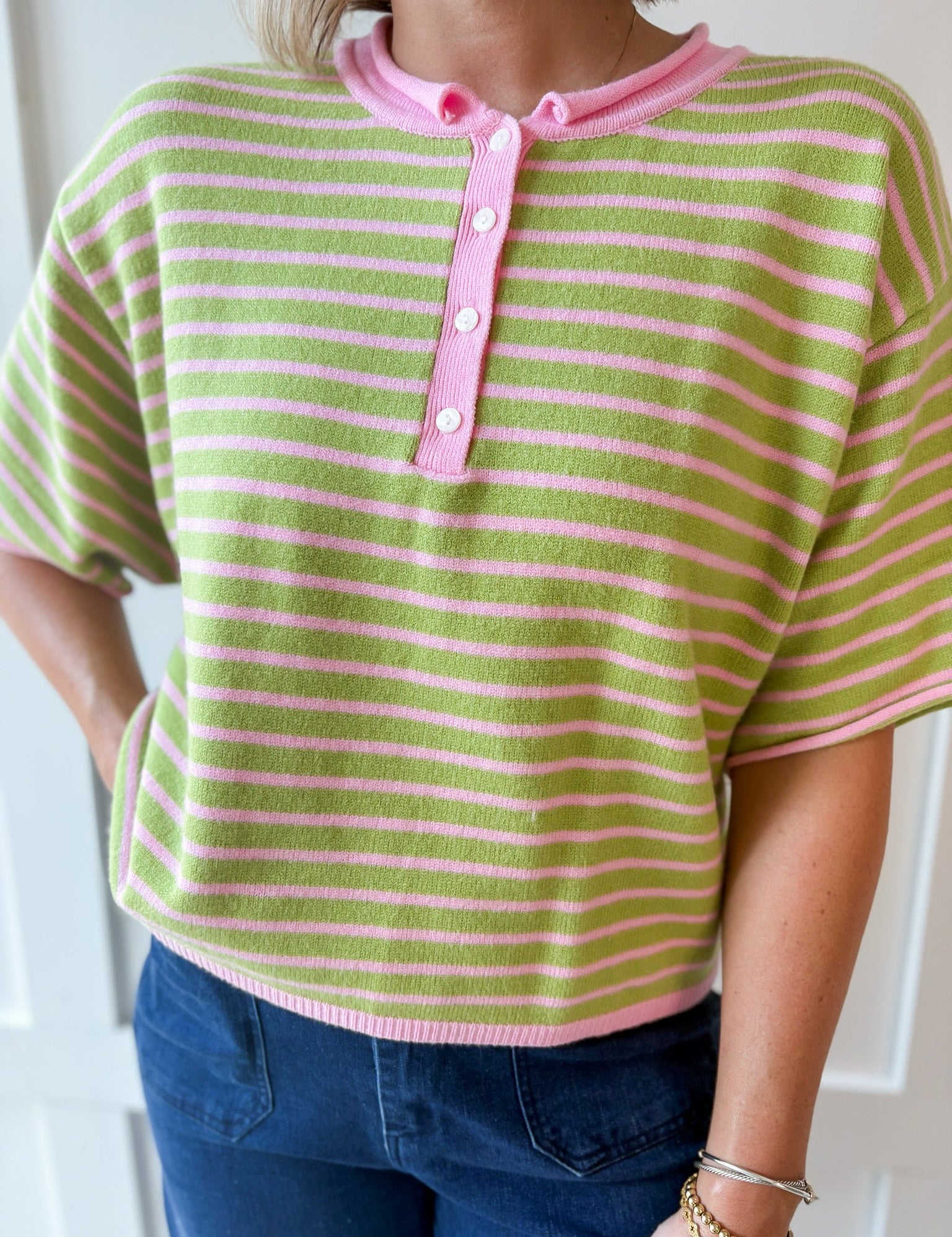 Striped Drop Helney Top- Strawberry