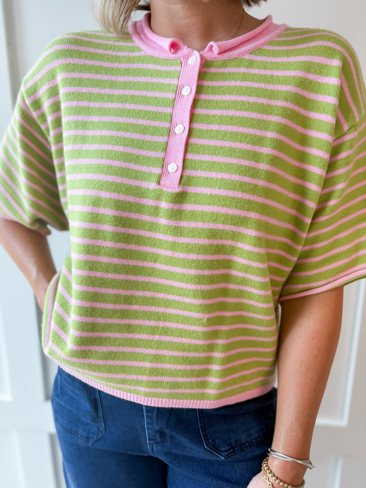 Striped Drop Helney Top- Strawberry