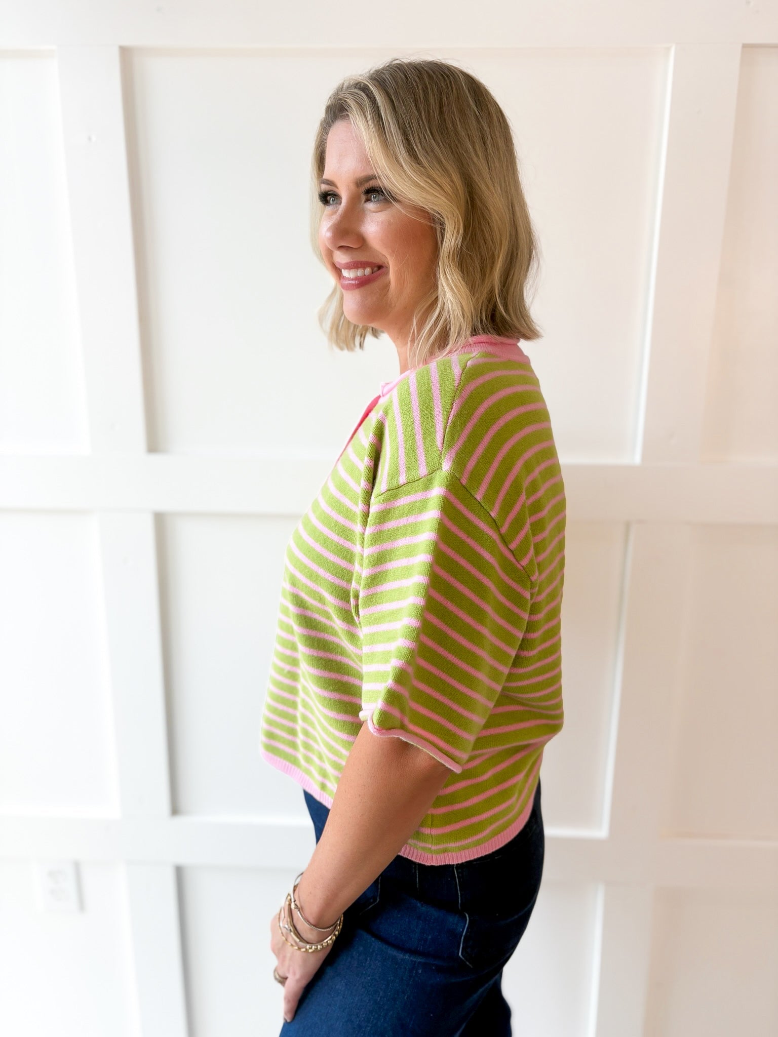 Striped Drop Helney Top- Strawberry