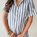 Striped Easy Shirt Dress - Blue