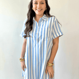 Striped Easy Shirt Dress - Blue