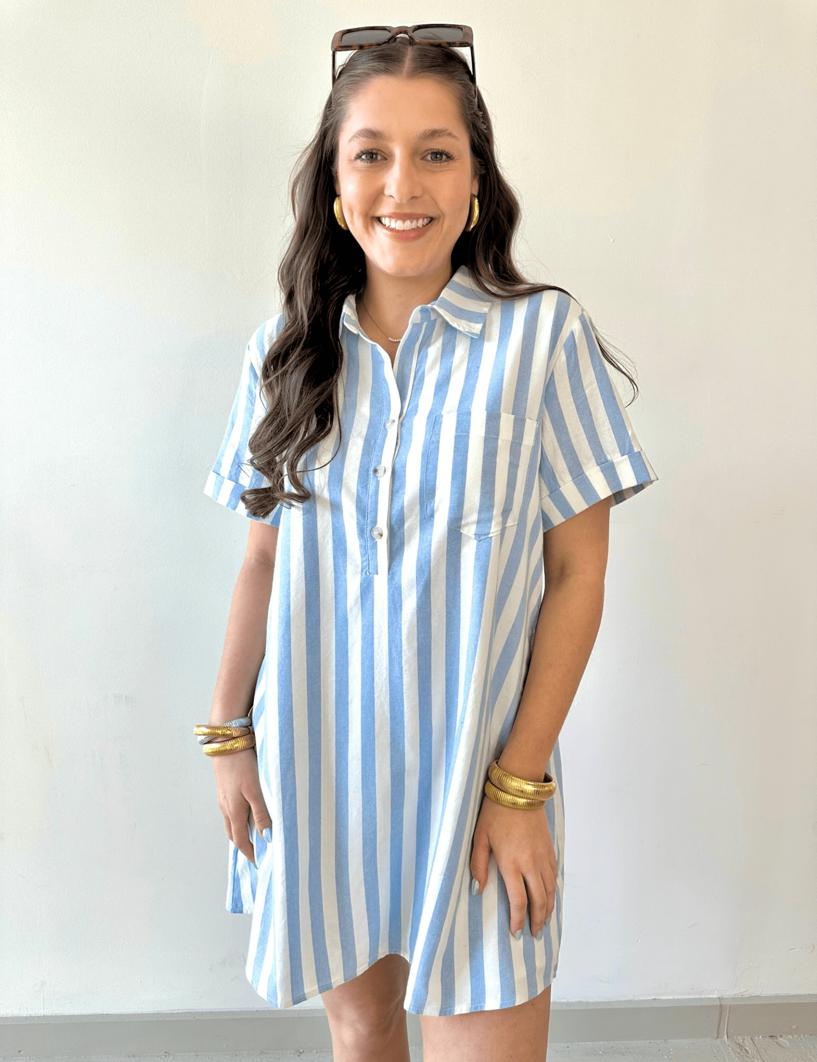 Striped Easy Shirt Dress - Blue