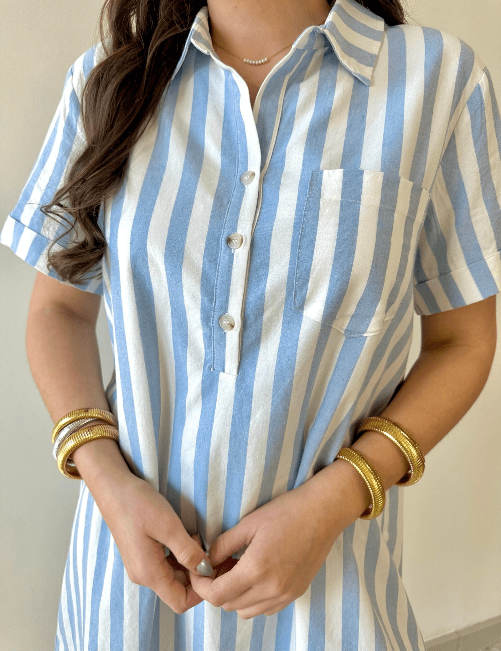 Striped Easy Shirt Dress - Blue