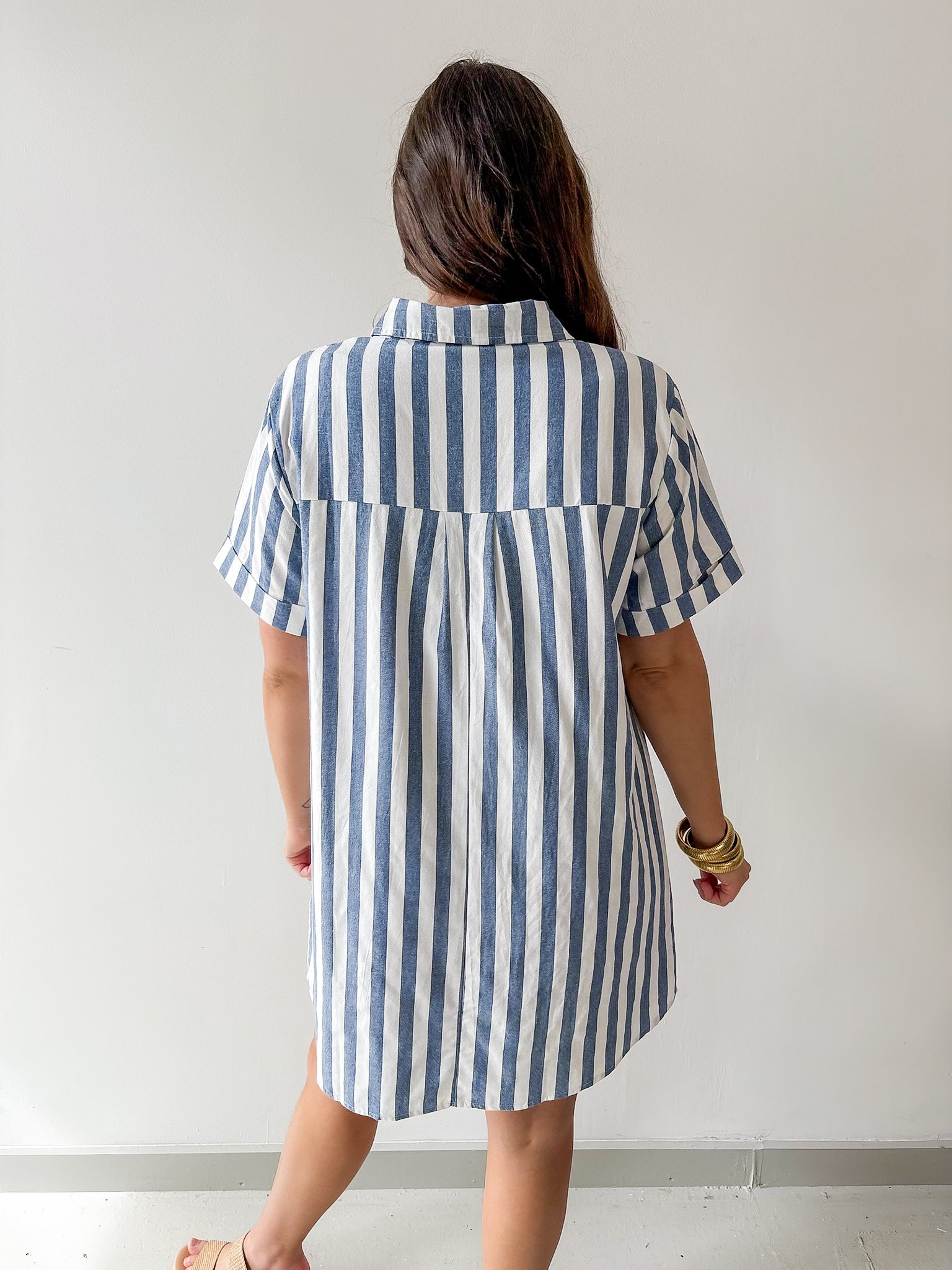 Striped Easy Shirt Dress - Blue