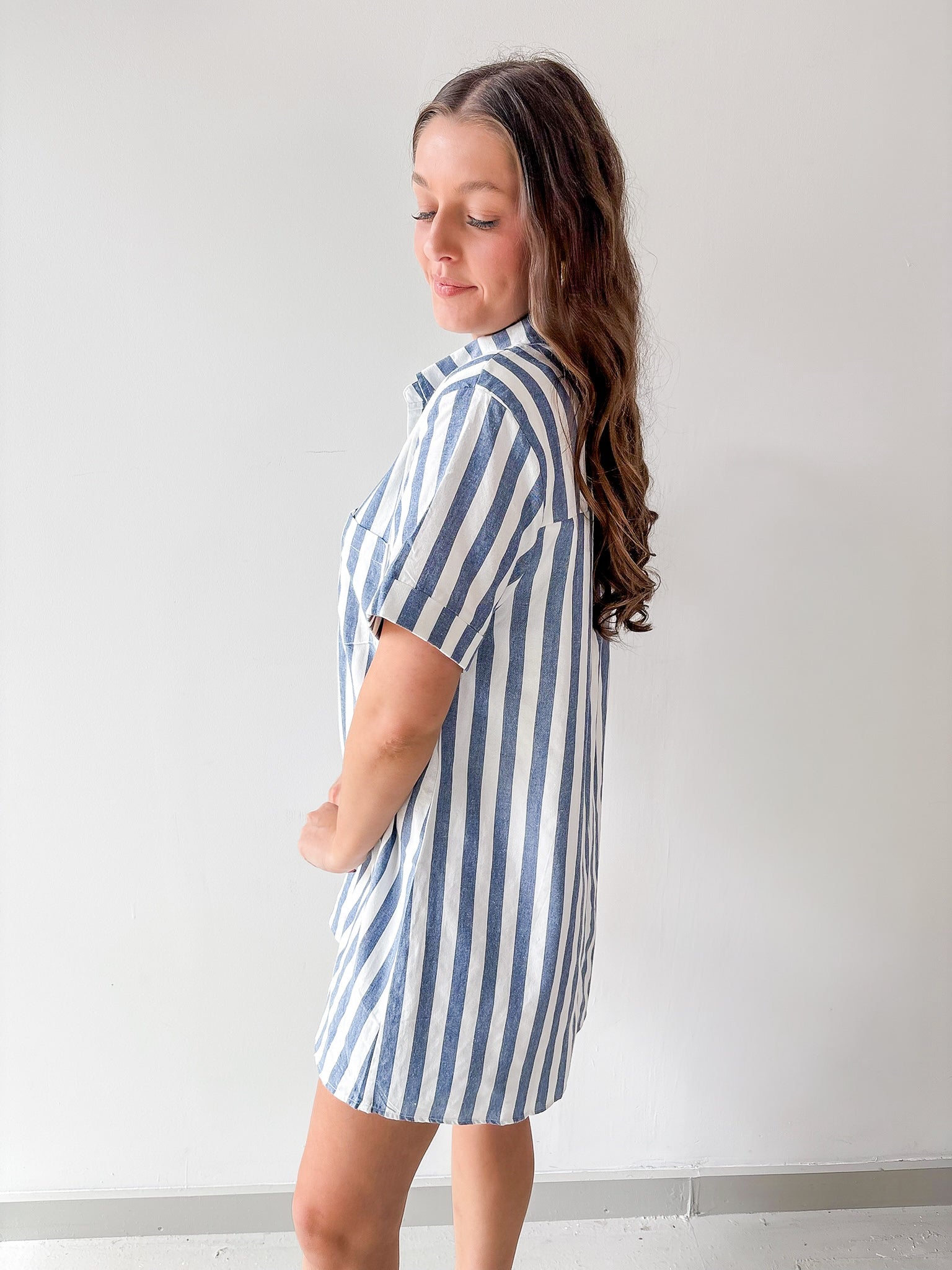 Striped Easy Shirt Dress - Blue