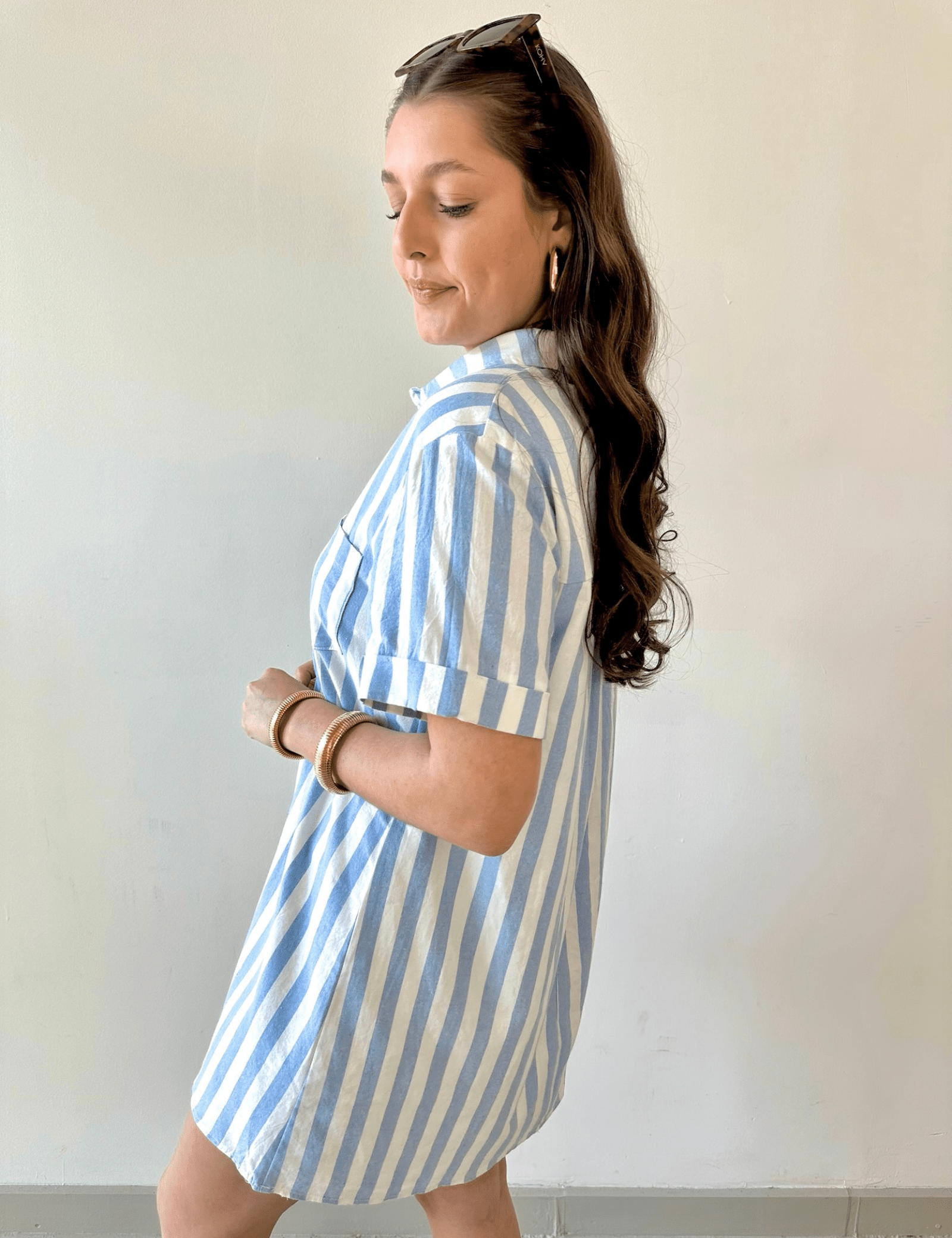 Striped Easy Shirt Dress - Blue